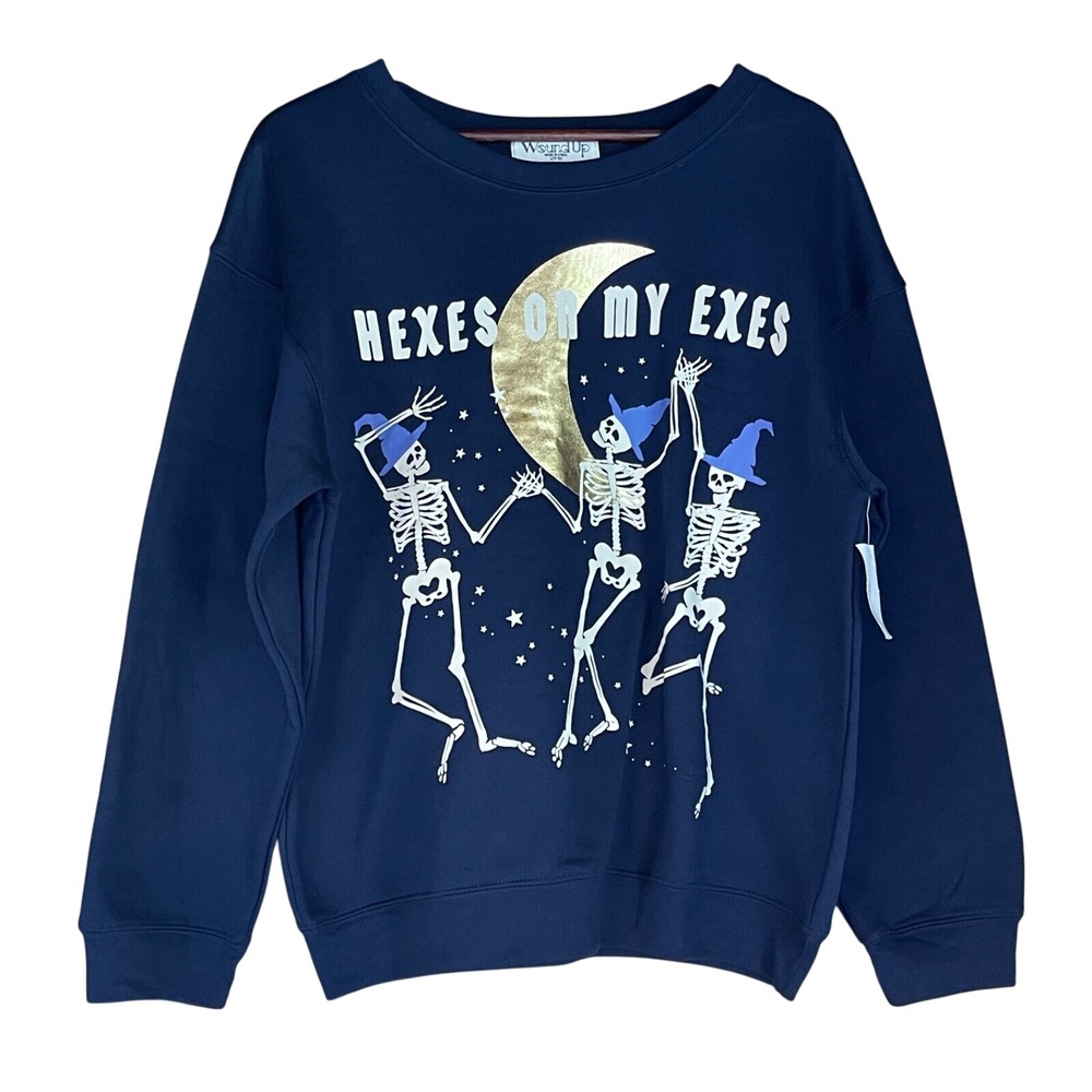 Wound Up Hexes On My Exes Sweatshirt L Halloween Witchy Skeletonā Goth Celestial